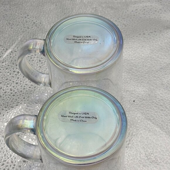 Clear iridescent Glass Coffee Mug Set of 2 Handle Tea Modern Classic Minimalist - Picture 10 of 10